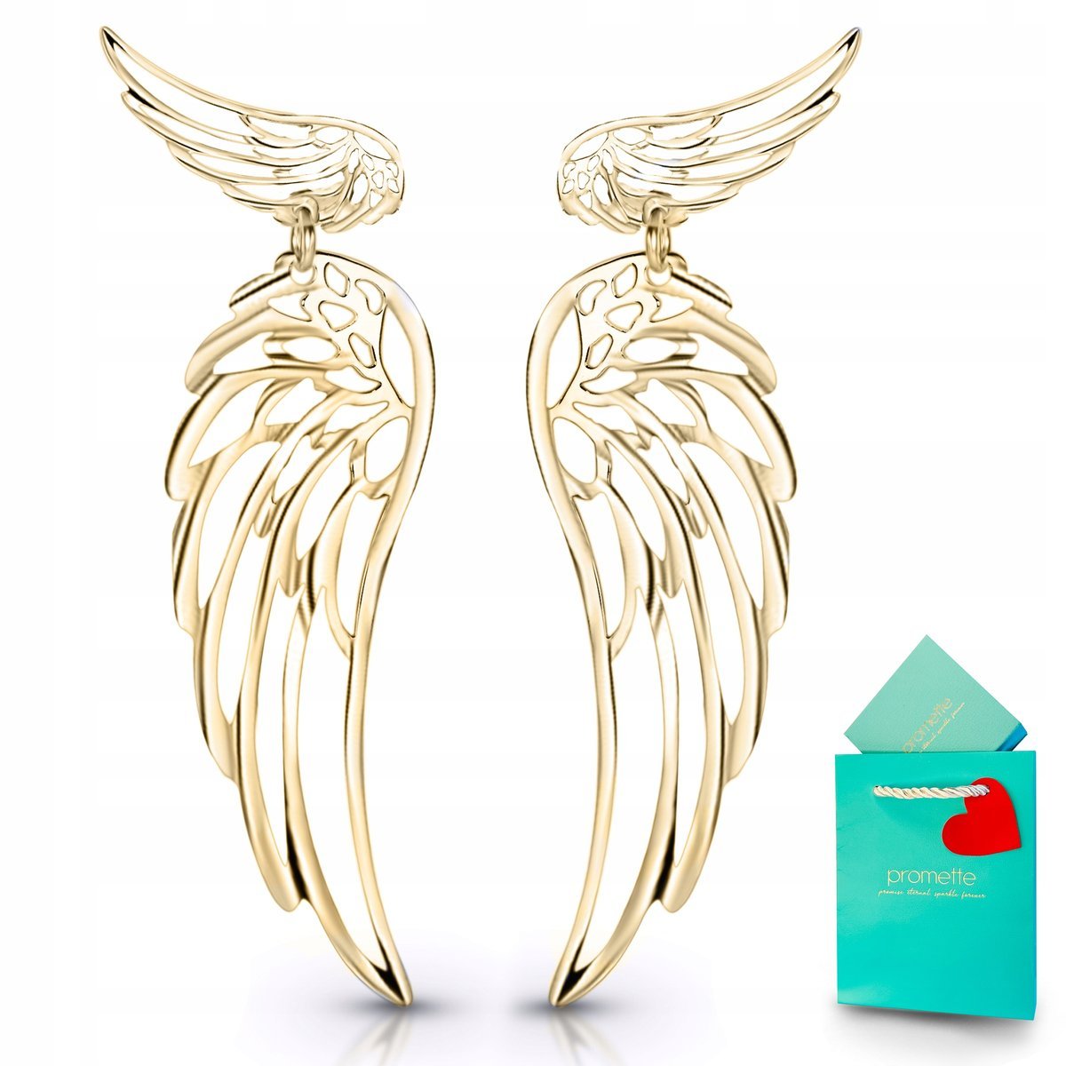 Kolczyki skrzydła duże wiszące srebrne pozłacane złote srebro 925 wkręty