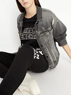 A|X ARMANI EXCHANGE Damskie spodnie dresowe z wieloma logo, Czarny, L - Spodnie damskie - miniaturka - grafika 1