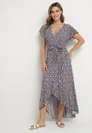 Sukienki - Czarno-Różowa Bawełniana Sukienka z Gumką w Talii i Asymetrycznym Dołem Orrizae - miniaturka - grafika 1