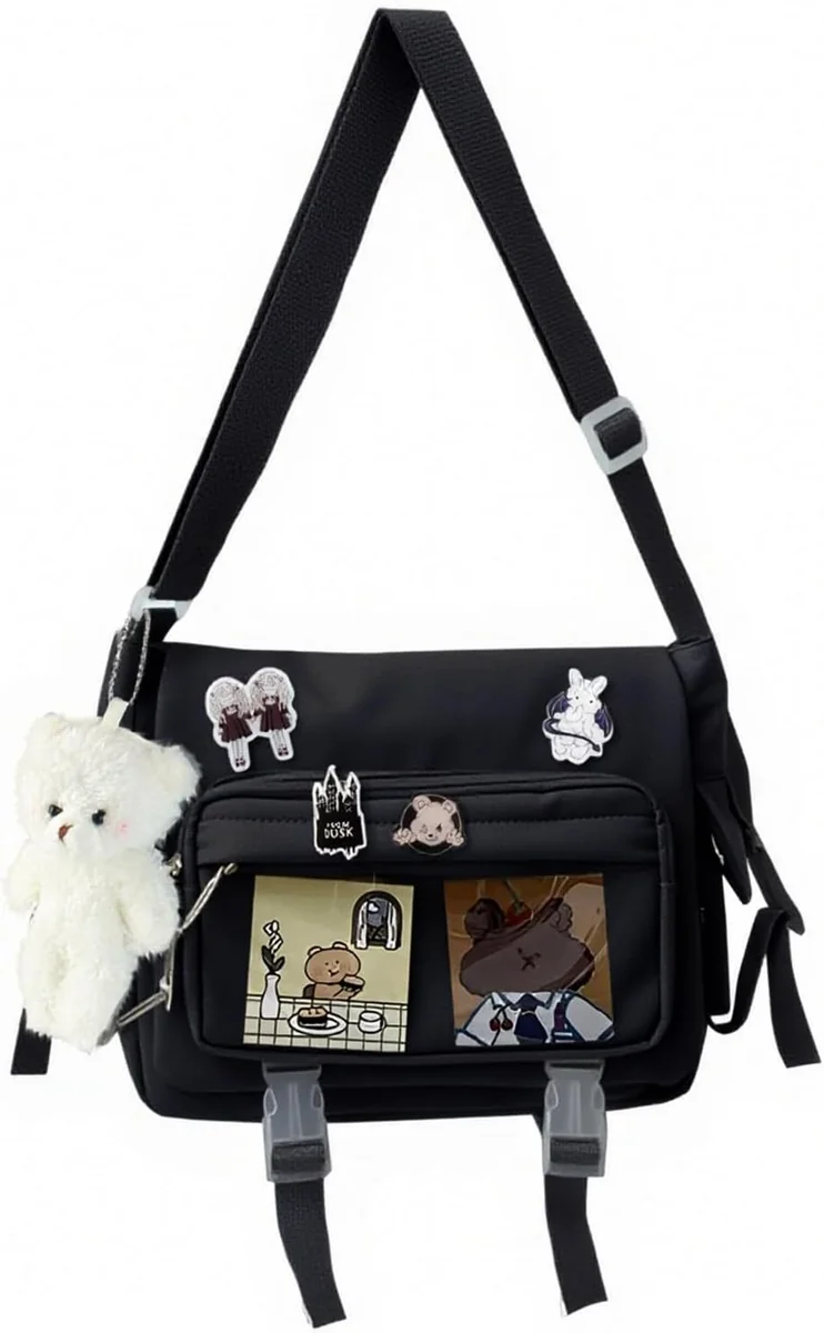 Kawaii Ita Bag damska torba na ramię z przypinką i zawieszką, japońska