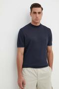 Koszulki męskie - BOSS t-shirt lniany kolor granatowy gładki 50511757 - Boss - miniaturka - grafika 1