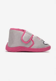 Szare Kapcie za Kostkę na Rzep Ozdobione Naszywką Briafna - Kapcie damskie - miniaturka - grafika 1