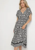 Sukienki - Biało-Czarna Bawełniana Sukienka Rozkloszowana we Wzór Paisley Lanadira - miniaturka - grafika 1