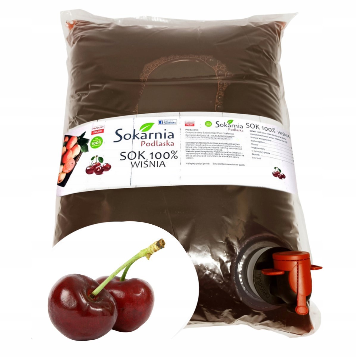 SOK WIŚNIA 10l 100% NFC Super Smak Dobry Dla Odporności Polskie Owoce