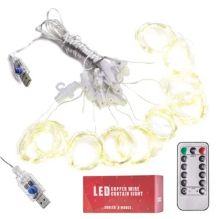 Lampki LED kurtyna girlanda druciki 3x3m 300LED ciepły biały pilot USB - Oświetlenie świąteczne - miniaturka - grafika 1
