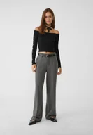 Spodnie damskie - Stradivarius Luźne proste spodnie eleganckie z paskiem Popielaty 42 - miniaturka - grafika 1