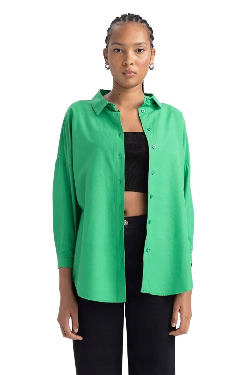 DEFACTO ZIELONA KOSZULA MĘSKA CASUAL DŁUGI RĘKAW KOŁNIERZYK XS 5DA