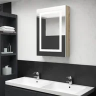 Szafki RTV - Szafka łazienkowa z lustrem i LED, biel i dąb, 50x13x70 cm - miniaturka - grafika 1