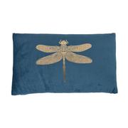 Poduszki dekoracyjne - Niebieska, welurowa poduszka z ważką Homse - miniaturka - grafika 1