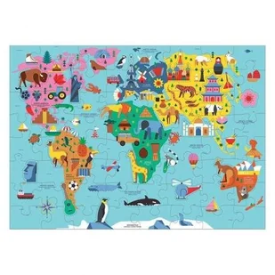 Mudpuppy Puzzle 78 elementów. Mapa Świata z elementami w kształcie budynków i zwierząt - Puzzle - miniaturka - grafika 1