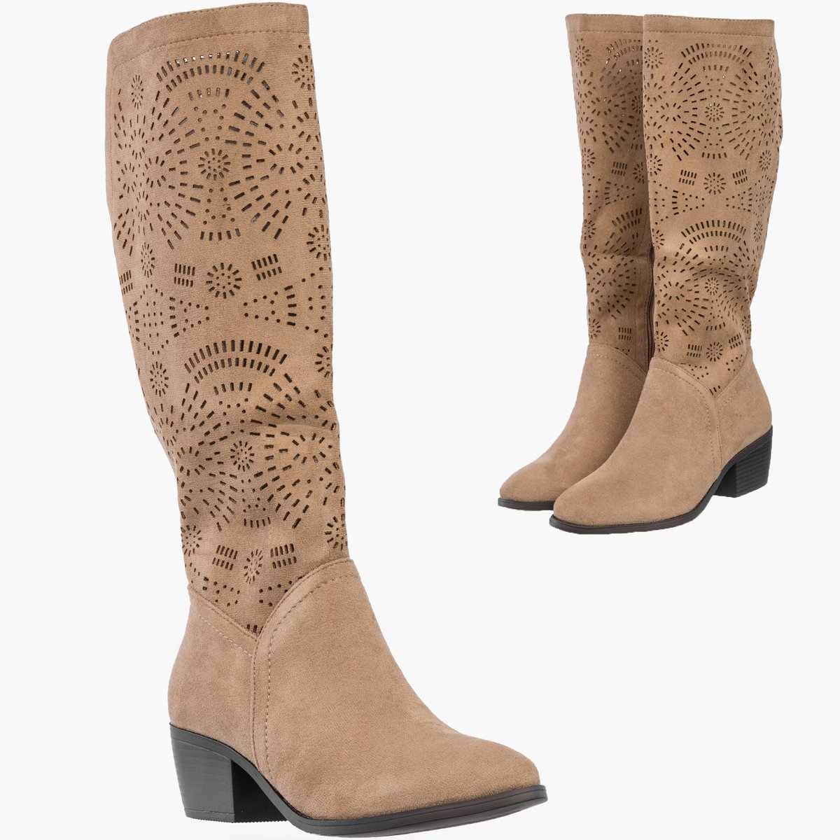 Kozaki Damskie Ażurowe Buty Zimowe Ocieplane Kowbojki Beżowe Jezzi Beżowy 37