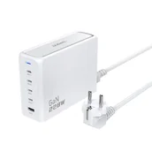 Ładowarki do telefonów - Ładowarka sieciowa stacja ładowania GaN 1x USB-A 4x USB-C PD 228W z kablem 1.5m biała - miniaturka - grafika 1