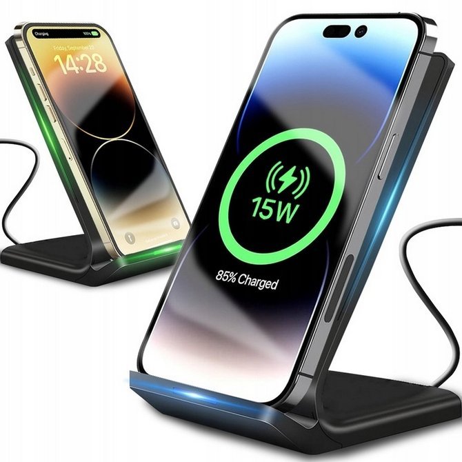 ŁADOWARKA INDUKCYJNA Bezprzewodowa SZYBKA Stacja Ładująca QUICK 15W QC USB