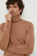 Swetry męskie - Calvin Klein sweter wełniany męski kolor brązowy lekki z golferm - miniaturka - grafika 1