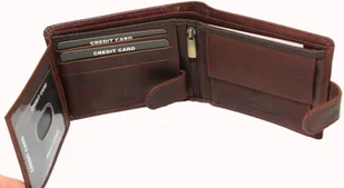 Portfel Męski Skórzany ANDREAS Skóra Licowa Mały Poziomy Z Zapięciem CZEKOLADOWY RFID HK5130B ML 11,5 x 9 x 3 [cm] - Portfele - miniaturka - grafika 6