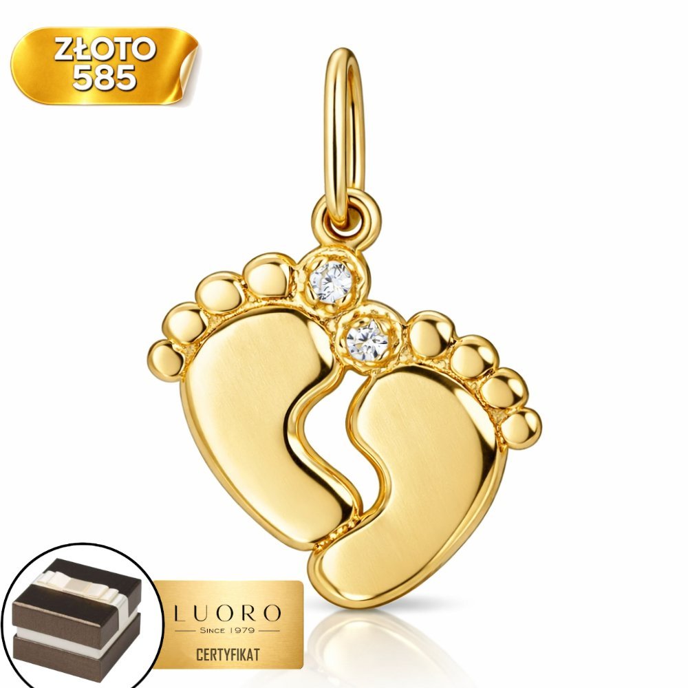 ZAWIESZKA ZŁOTA 585 14K STÓPKI Z CYRKONIĄ 22 MM ELEGANCKA DELIKATNA
