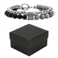 Bransolety męskie - Nowoczesna Bransoletka Męska Czarno-Szara 21cm + Pudełko Upominkowe - miniaturka - grafika 1