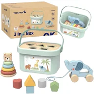 Sortery dla dzieci - TOOKY TOY Pudełko Sorter Box 3w1 Klocki Piramidka Słonik - miniaturka - grafika 1