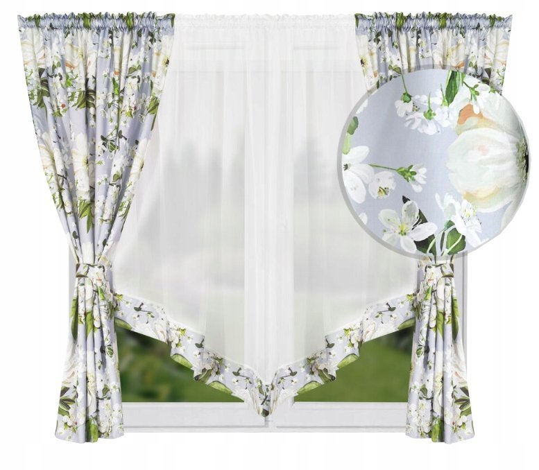 FIRANA GOTOWA WOAL 400x160 FIRANKA KOLOROWA ZASŁONA W LIŚCIE KWIATY ZESTAW