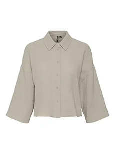 VERO MODA Damska koszulka Vmnatali Crop Shirt WVN Noos Top, Silver Lining, L - Koszulki i topy damskie - miniaturka - grafika 1