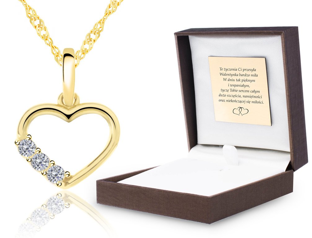 ZŁOTY KOMPLET SERCE Z CYRKONIAMI WALENTYNKI 333