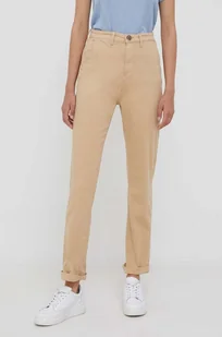 Pepe Jeans spodnie damskie kolor beżowy fason chinos high waist - Spodnie damskie - miniaturka - grafika 1