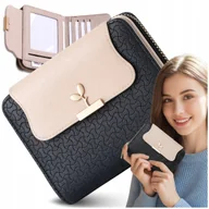 Portfele - Elegancki portfel damski z klapką i zamkiem stylowy czarny beżowy - miniaturka - grafika 1