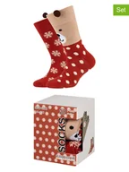 Skarpetki damskie - camano Skarpety (2 pary) w kolorze beżowo-czerwonym - miniaturka - grafika 1