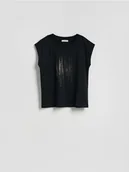 Bluzki damskie - Reserved - Bluzka z nadrukiem - czarny - miniaturka - grafika 1