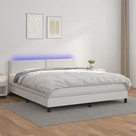 Łóżka - Lumarko Łóżko kontynentalne z materacem i LED, biała ekoskóra 180x200cm - miniaturka - grafika 1