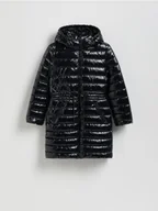 Kurtki i płaszcze dla dziewczynek - Reserved - Pikowany płaszcz z metalicznym połyskiem - czarny - miniaturka - grafika 1