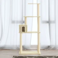Drapaki dla kotów - vidaXL Drapak dla kota ze słupkami sizalowymi kremowy 147 cm 171476 - miniaturka - grafika 1