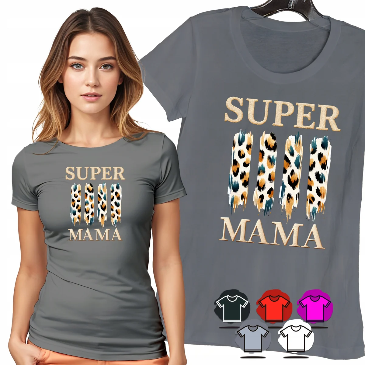 KOSZULKA DAMSKA T-SHIRT - SUPER HERO MAMA PANTERKA BEŻOWY WZÓR PREZENT - XL