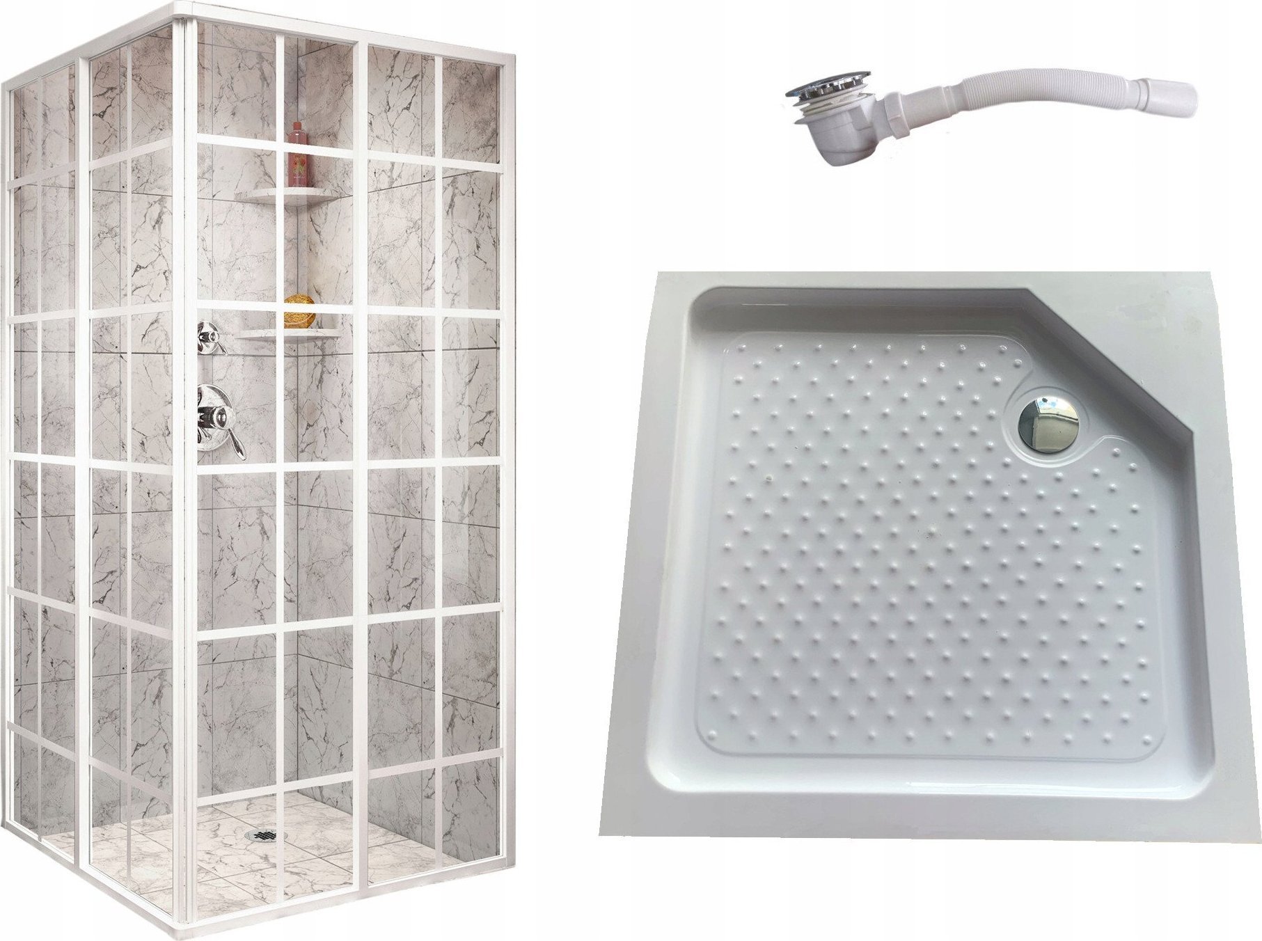 Toule Kabina prysznicowa 90x90 biała LOFT 2x szprosy CE kab_zes_mona80x13_bia_fr