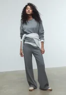 Spodnie damskie - Stradivarius Spodnie dzianinowe ze szwem Ciemnoszary S - miniaturka - grafika 1