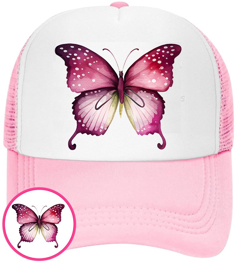 CZAPKA Z DASZKIEM MOTYLE MOTYL DLA DZIECI SIATKA RÓŻOWA BEJSBOLÓWKA