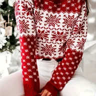 Swetry damskie - TEMU Damski elegancki, świąteczny, czerwono-biały kontrastowy sweter - długi rękaw, okrągły dekolt, festiwalny wzór, idealny na jesień/zimę, - miniaturka - grafika 1