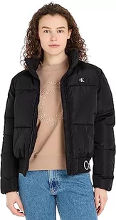 Calvin Klein Jeans Damska kurtka puchowa z logo i obszyciem, Czarny, L - Kurtki damskie - miniaturka - grafika 1