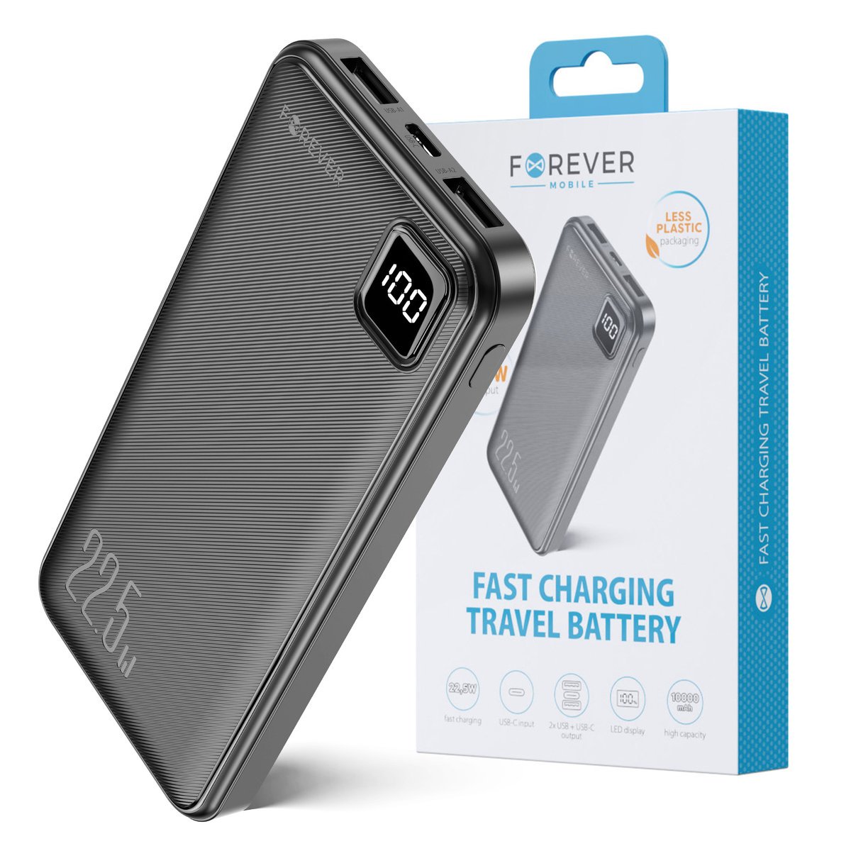 Forever power bank TB-300M PD QC 22,5W 10000 mAh czarny