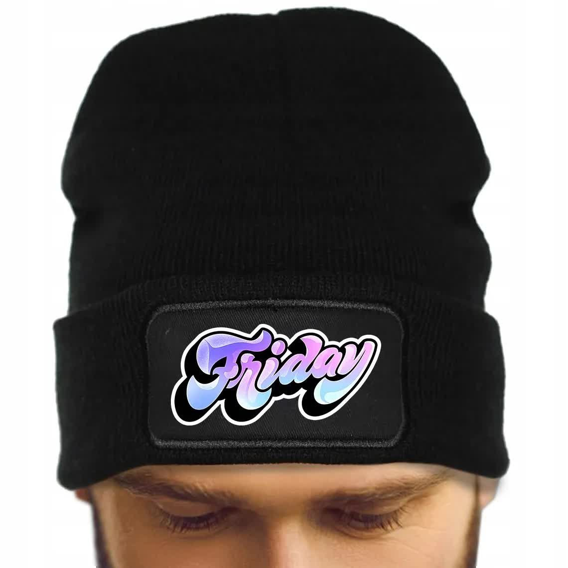 CZAPKA ZIMOWA MĘSKA CZARNA ONESIZE FRIDAY Wzory