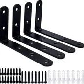 Zawiasy, okucia i inne akcesoria - Zestaw 4 wsporników półek, wsporniki półek kątowe w kształcie litery L ze śrubami, czarne - miniaturka - grafika 1