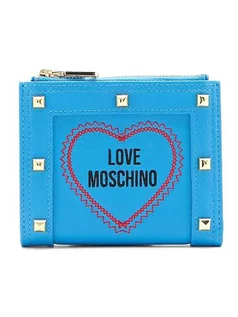 Portfele - Love Moschino Skórzany portfel w kolorze niebieskim - grafika 1