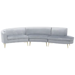 Sofa półokrągła 4-osobowa welurowa jasnoszara MOSS - Sofy i kanapy - miniaturka - grafika 1