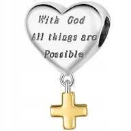 Bransoletki - CHARMS Srebrny Serce z Krzyżem Wiara Nadzieja Miłość Złoty Krzyż SREBRO 925 - miniaturka - grafika 1