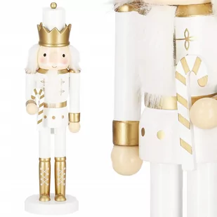 Dziadek do orzechów 30,5 cm z laską drewniany żołnierzyk złoty, figurka świąteczna - Ozdoby bożonarodzeniowe - miniaturka - grafika 1