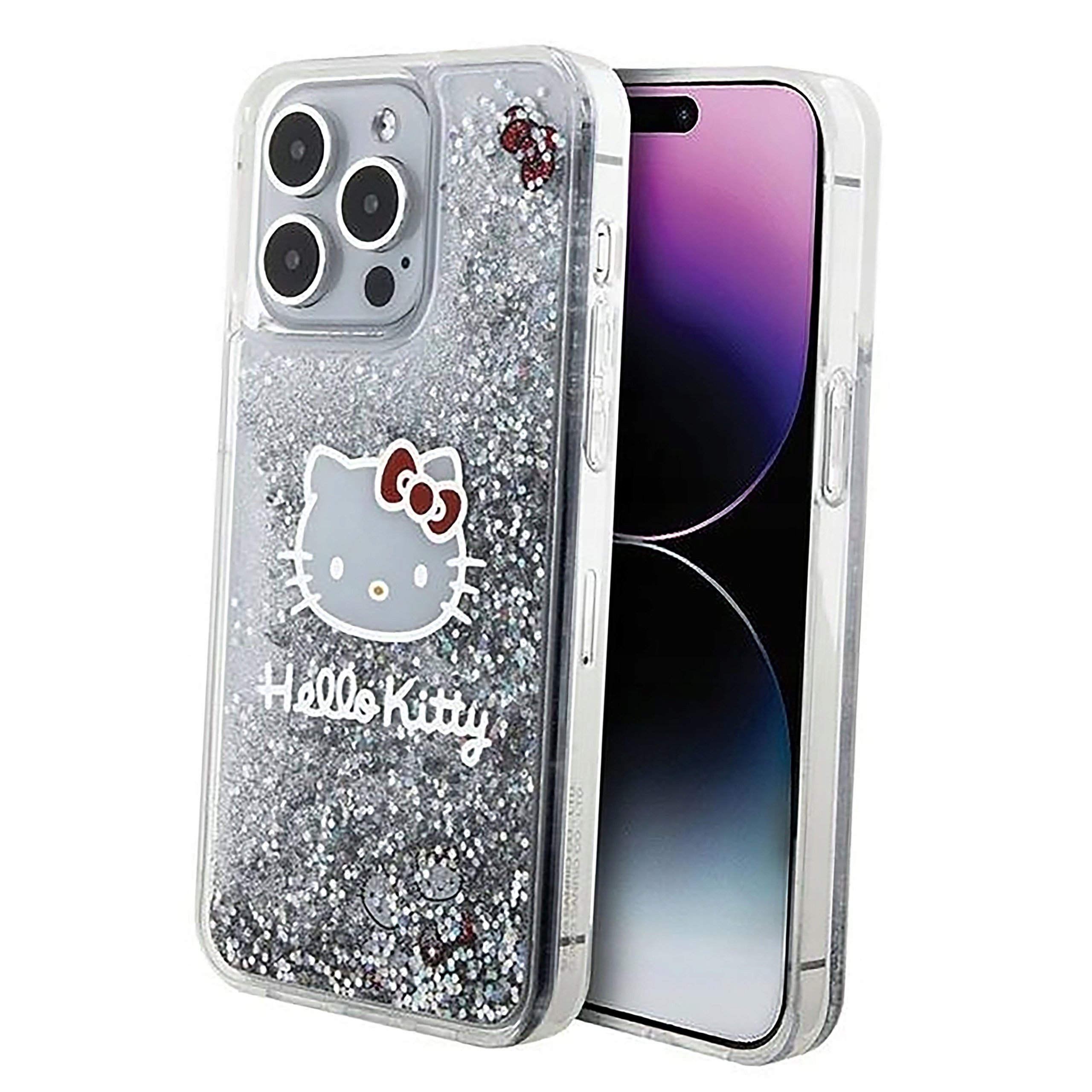 Etui Hello Kitty Liquid Glitter Charms Kitty Head do iPhone 15 Pro Max