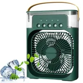 Wentylatory - Mała, cicha chłodziarka, przenośny nawilżacz powietrza 4 w 1 USB z funkcją rozpylania wody, 7-kolorowe światło LED, 3 prędkości (zielona) - miniaturka - grafika 1