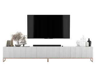 Komoda Rtv Glamour Nowoczesna Szafka Rtv Ryflowane Fronty Biały Mat 300 cm - Szafki RTV - miniaturka - grafika 1