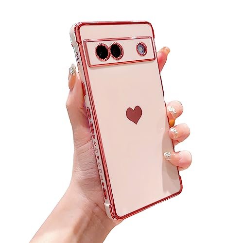 phylla Kompatybilne z Google Pixel 7A 15.5 cm 5g etui na telefon, luksusowe platerowanie, urocza strona miłości, serce, mały wzór, pełna ochrona aparatu, miękki silikon, odporne na wstrząsy, różowe