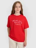 Koszulki dla dziewczynek - 4F T-shirt regular z nadrukiem dziewczęcy - czerwony 158 (12-13 lat) - miniaturka - grafika 1